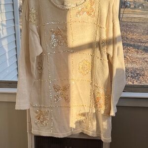 Kathie Lee Collection Cream Sweater with Gold Accents